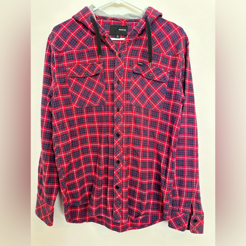 Men’s Hurley button down flannel hoodie size S